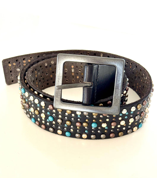 Black Leather Studded Belt