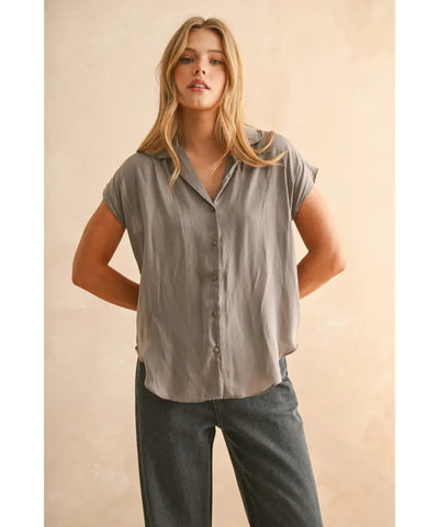 Aria Button Down Blouse - Taupe