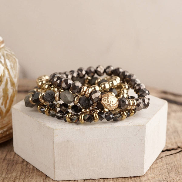 Athena Beaded Bracelet Stack - Charcoal