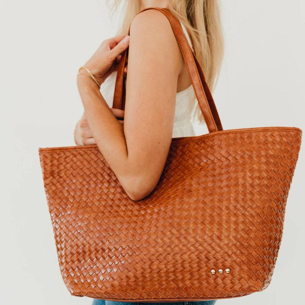 Woven Tiffany Organizer Tote Bag - Brown