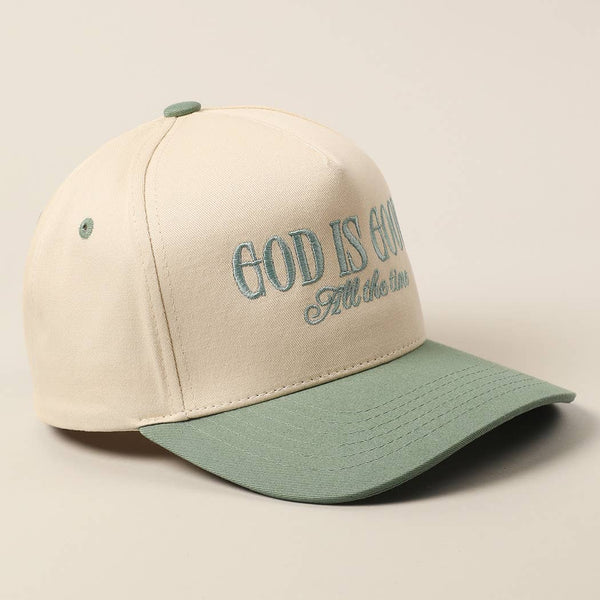 God Is Good All The Time Embroidered Trucker Hat - Sage
