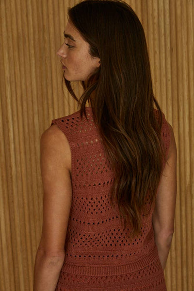 Londyn Knit Crochet Top - Rust