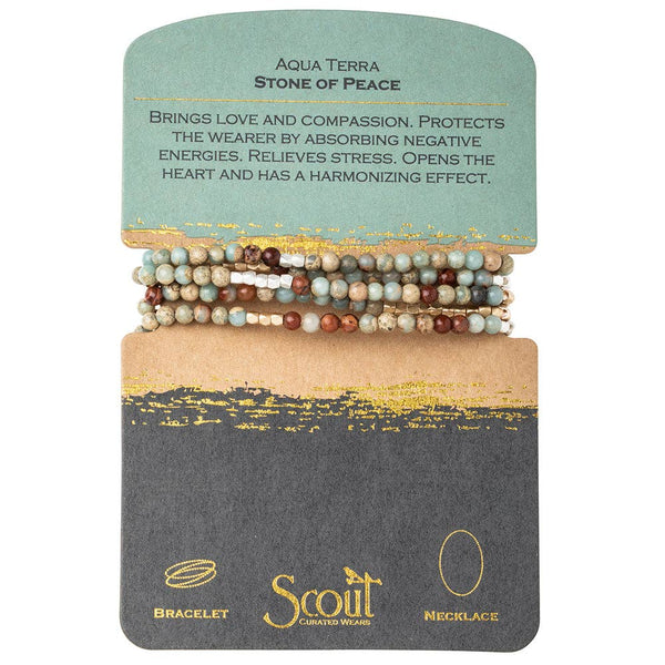 Stone Wrap Bracelet/Necklace: Aqua Terra - Stone of Peace