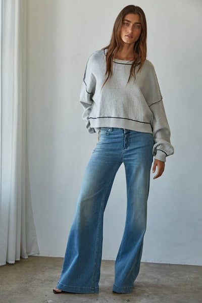 Layla Knit Sweater Boat Neck Contrast Seam Sweater