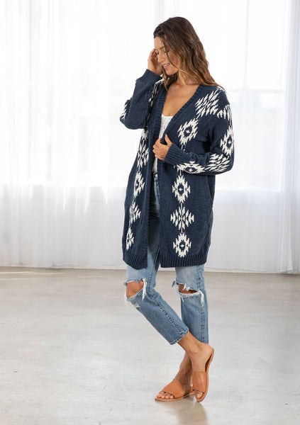 Beth Southwestern Open Front Cardigan