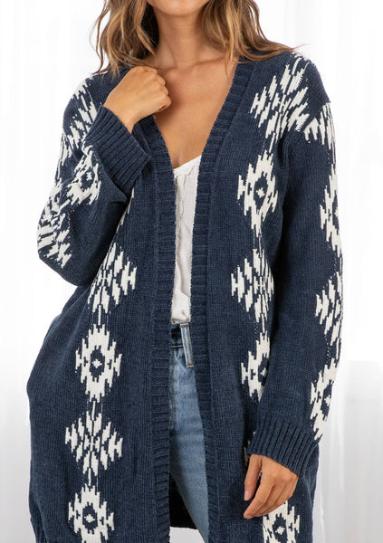 Beth Southwestern Open Front Cardigan