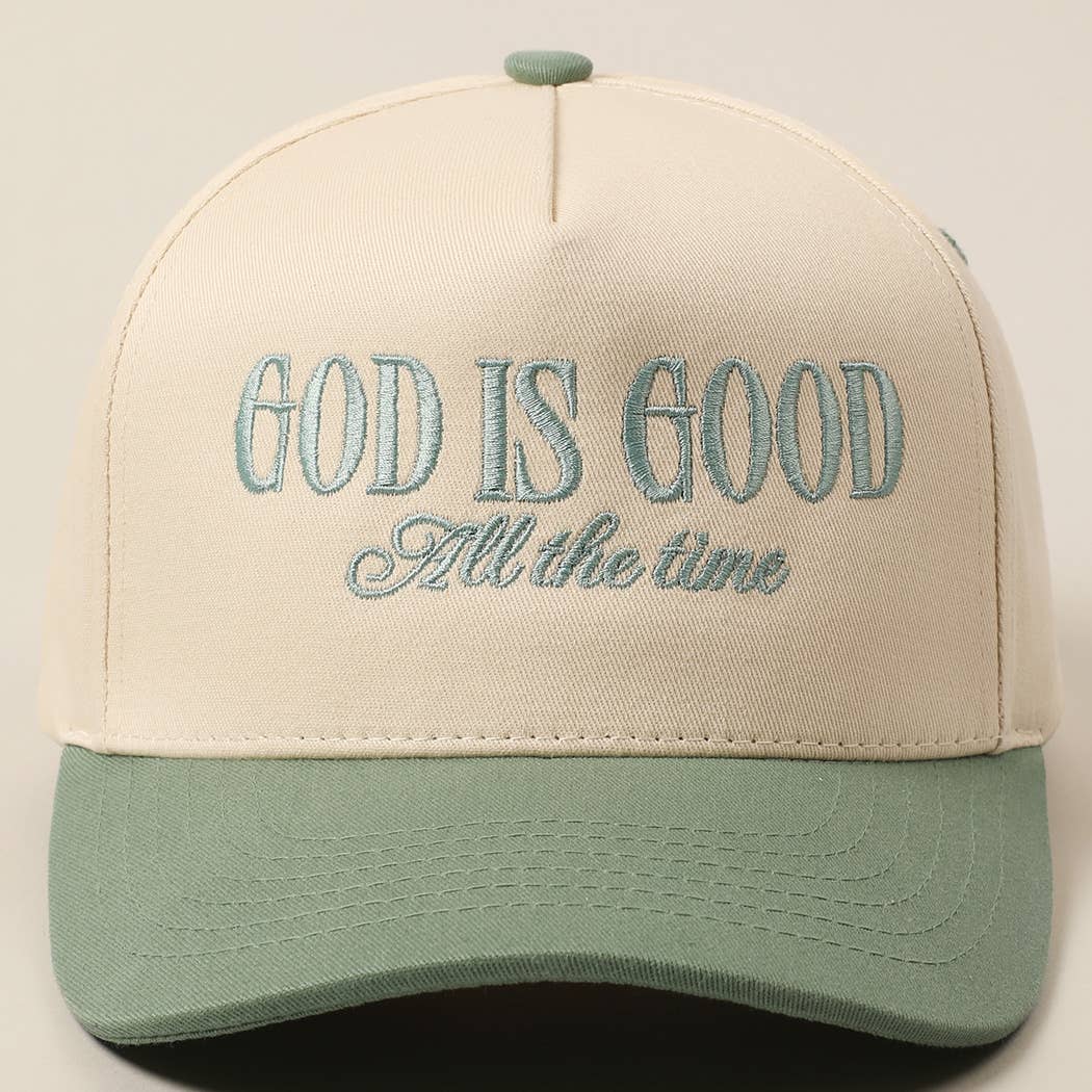 God Is Good All The Time Embroidered Trucker Hat - Sage