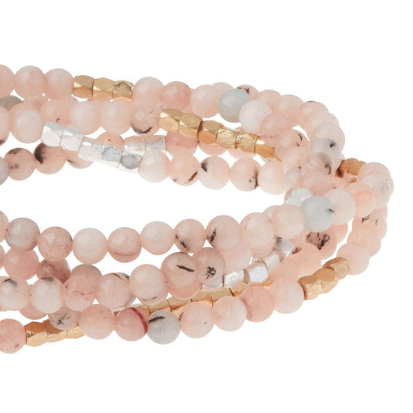 Stone Wrap Bracelet/Necklace: Morganite/Black Tourmaline