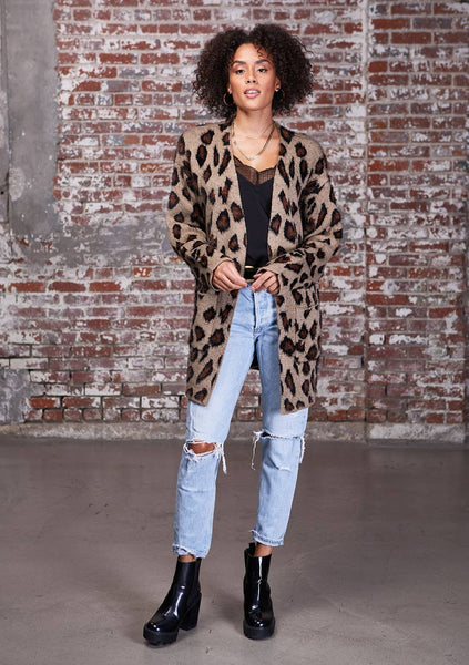 Mari Leopard Print Boyfriend Cardigan