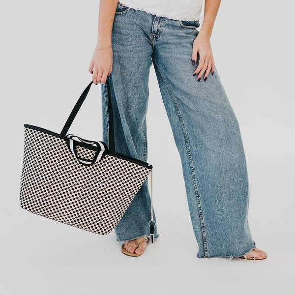 Woven Tiffany Organizer Tote Bag - Checkered Black