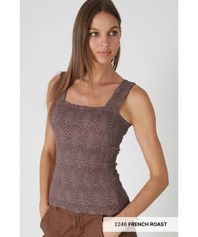 Lace Textured Square Tank Top - Multiple Colors