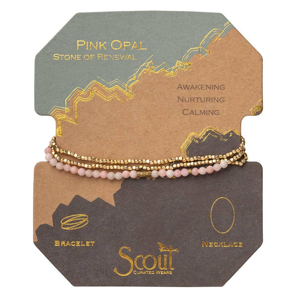 Delicate Stone Wrap Bracelet/Necklace: Pink Opal - Stone of Renewal