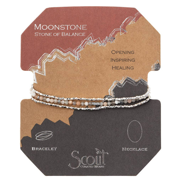 Delicate Stone Wrap Bracelet/Necklace: Moonstone - Stone of Balance