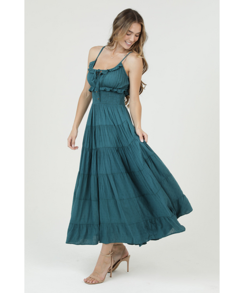 Triton Swiss Dot Ruffle Trim Maxi Dress