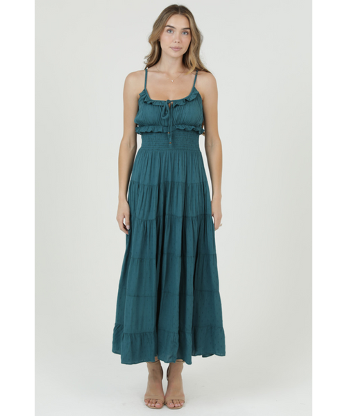 Triton Swiss Dot Ruffle Trim Maxi Dress