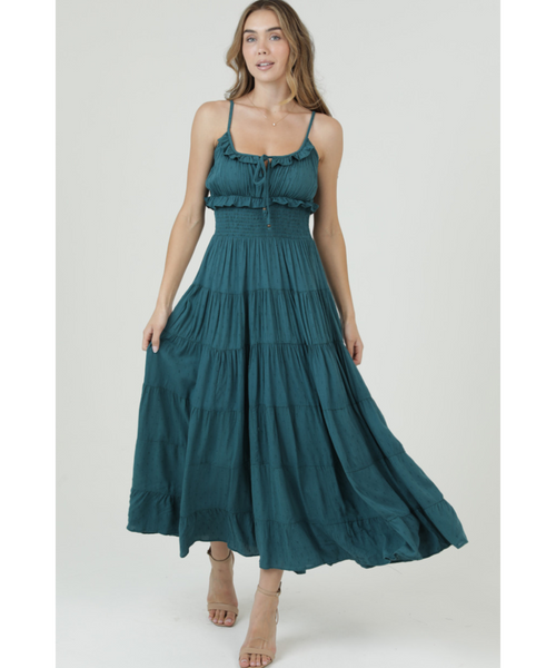 Triton Swiss Dot Ruffle Trim Maxi Dress