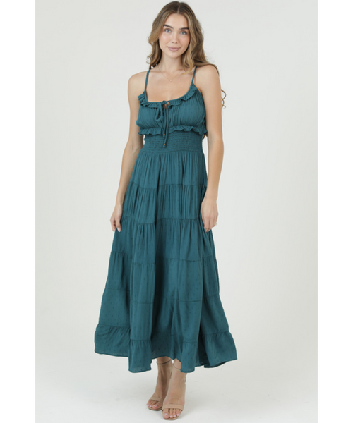 Triton Swiss Dot Ruffle Trim Maxi Dress