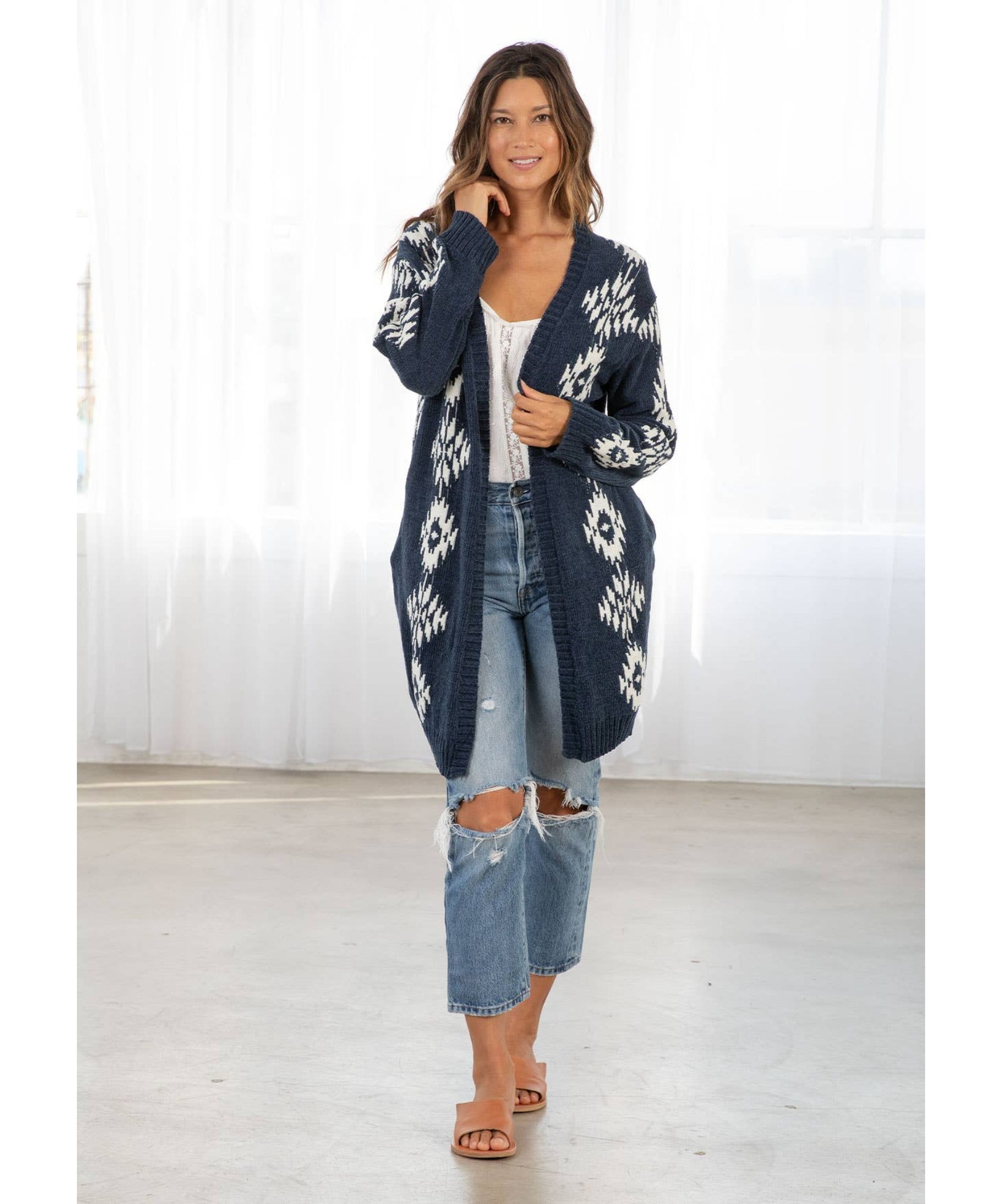 Beth Southwestern Open Front Cardigan