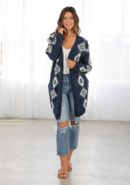 Beth Southwestern Open Front Cardigan