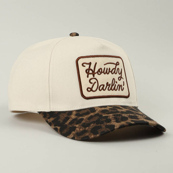 Howdy Darlin Embroidered Patch Leopard Trucker Hat