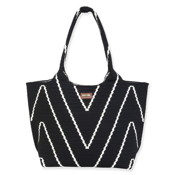 Shoulder Zig Zag Tote - Black