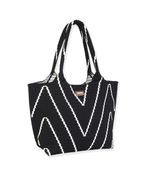 Shoulder Zig Zag Tote - Black