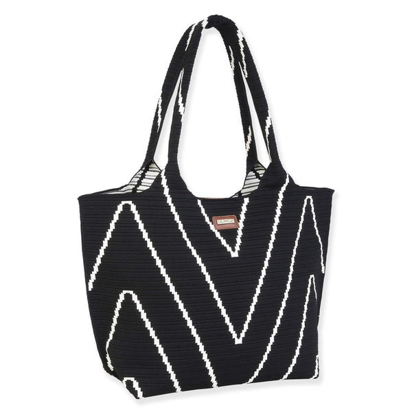 Shoulder Zig Zag Tote - Black