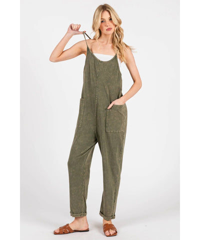 Shayni Mineral Washed Jumpsuit - Olive