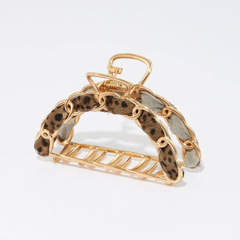 Animal Print Leather Link Chain Claw Clip