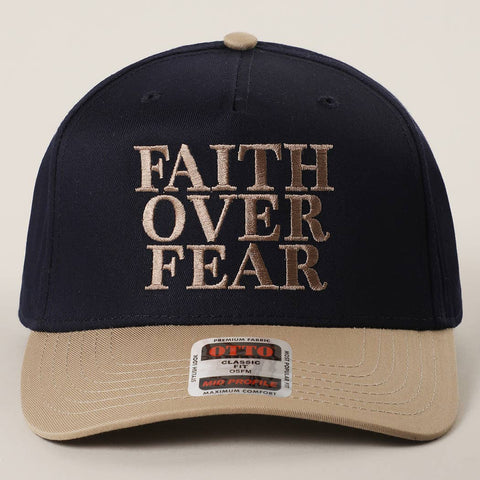 Faith Over Fear Embroidered Trucker Hat - Khaki/Navy