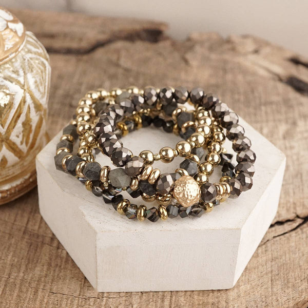 Athena Beaded Bracelet Stack - Charcoal