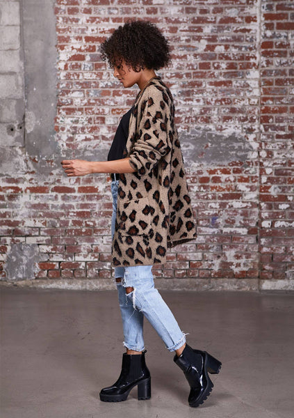 Mari Leopard Print Boyfriend Cardigan