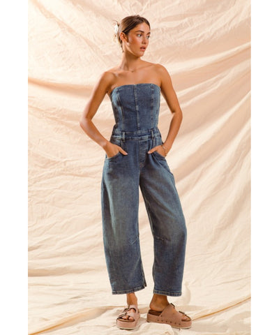 Nova Barrel Denim Jumpsuit