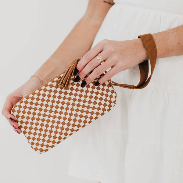 Emma Woven Clutch Wristlet - Brown Checkered
