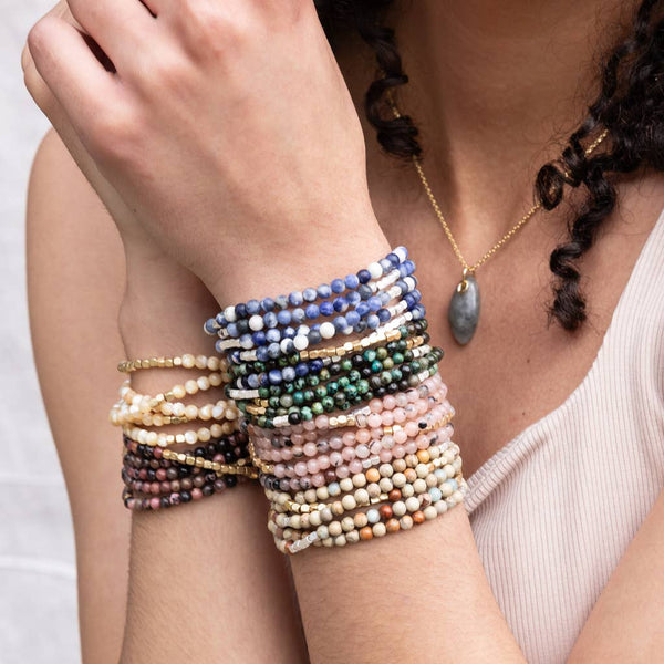 Stone Wrap Bracelet/Necklace: Mother of Pearl/Gold - Stone of Prosperity