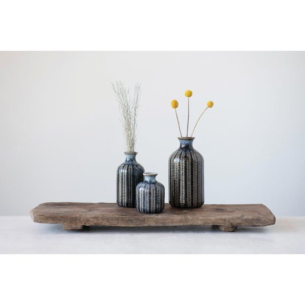 Boho Embossed Stoneware Vase - Multiple Sizes