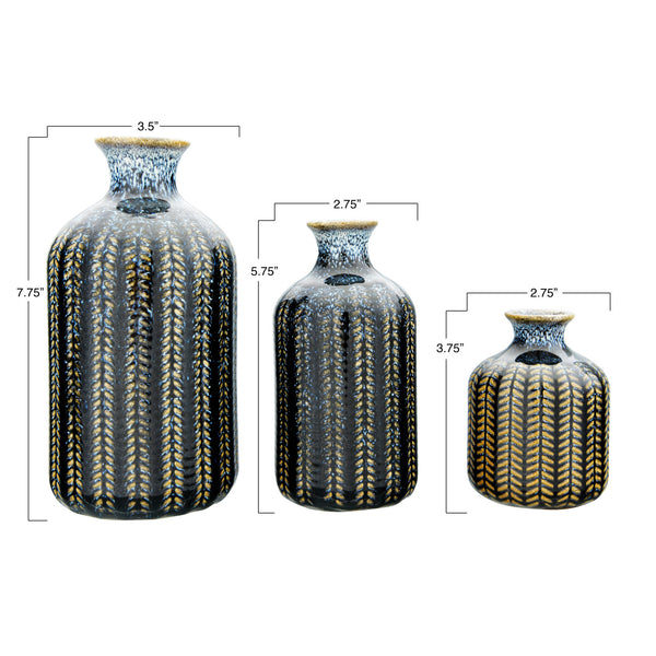 Boho Embossed Stoneware Vase - Multiple Sizes