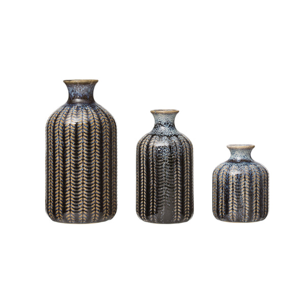 Boho Embossed Stoneware Vase - Multiple Sizes