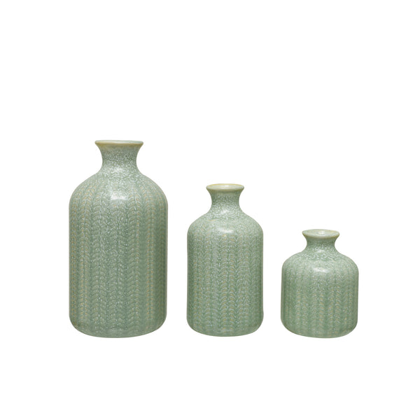 Embossed Stoneware Vases - Grey