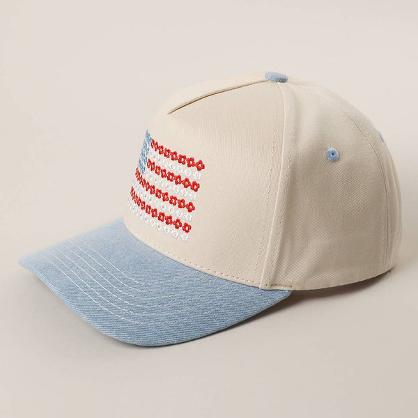 Floral American Flag Embroidered Trucker Hat