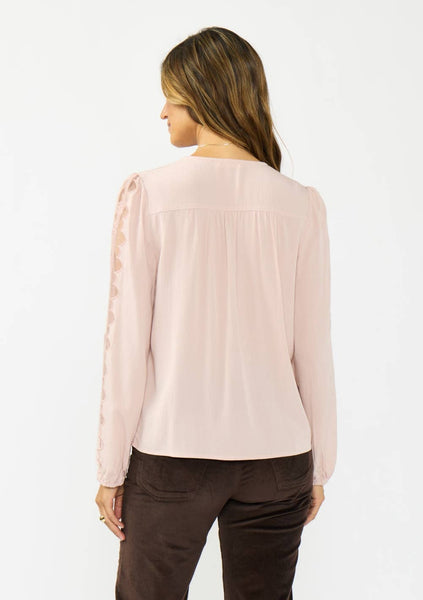 Toni Split Neck Blouse with Floral Embroidery