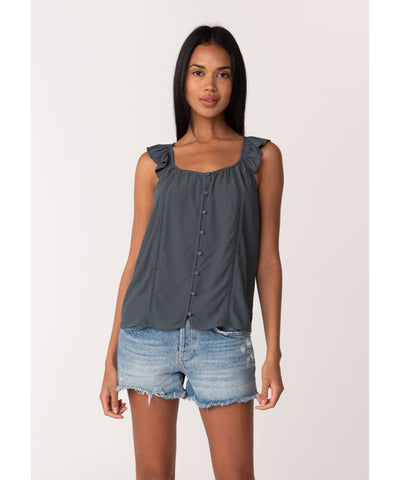 Iris Ruffle Strap Button Down Tank Top - Slate