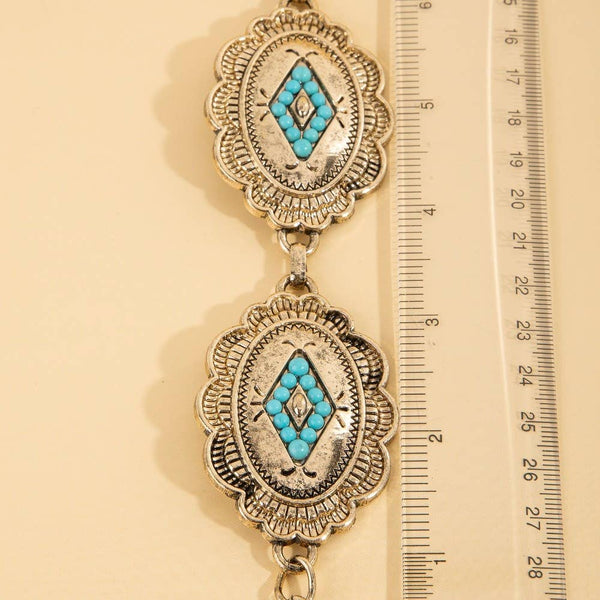 Floral Oval/Diamond Concho Disc Chain Belt