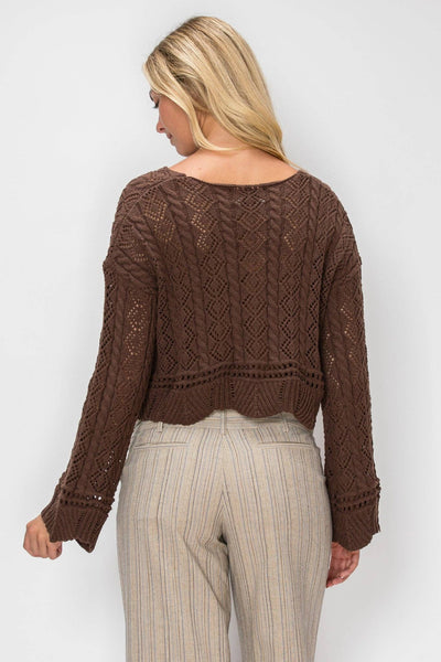 Stassi Open Knit Drawstring Sweater - Brown