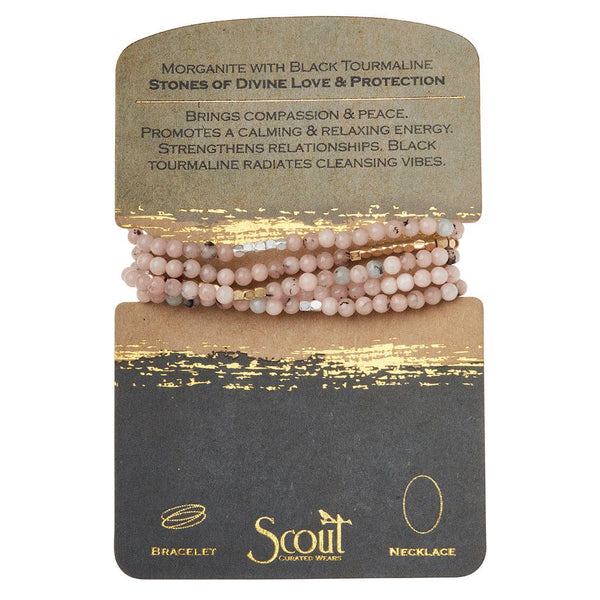 Stone Wrap Bracelet/Necklace: Morganite/Black Tourmaline