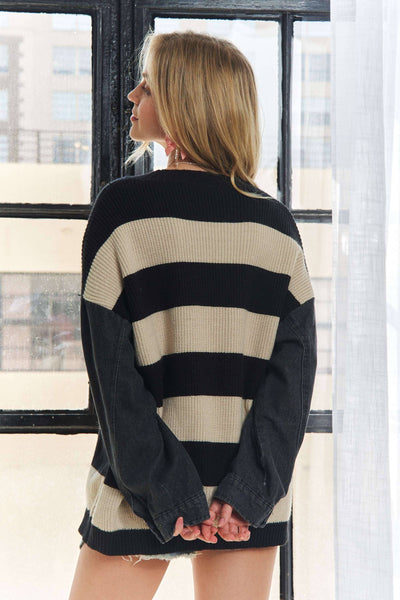 Marlisa Denim Sleeve Striped Cardigan