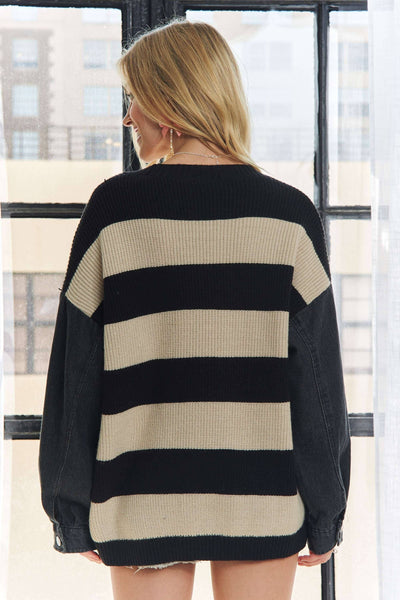 Marlisa Denim Sleeve Striped Cardigan