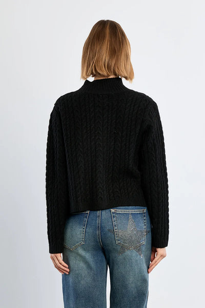 Reese Cable Knit Cross Front Sweater - Black