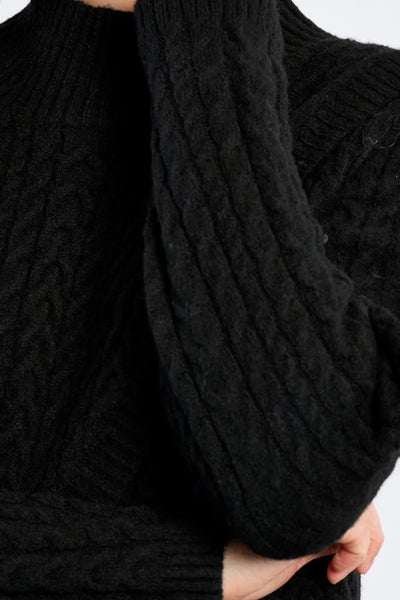 Reese Cable Knit Cross Front Sweater - Black