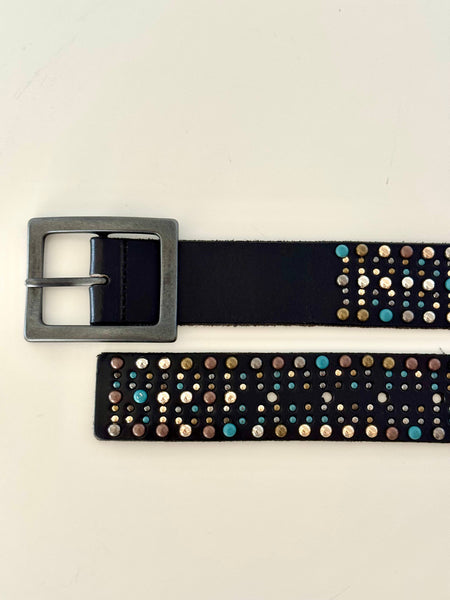Black Leather Studded Belt